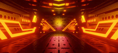 Futuristic Industrial Cyber Virtual Reality Futuristic Industrial Room Advanced Neon Lights with...