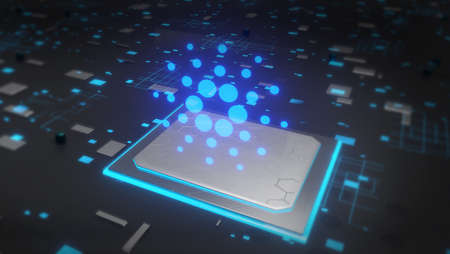 Digital Finance Technology Cardano ADA hologram effectの写真素材