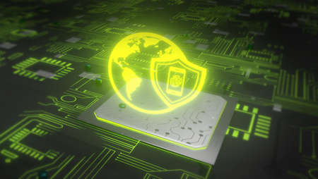 Fingerprint for secure access, Cybersecurity technology data network, Global network connection futuristic abstract backgroundの写真素材