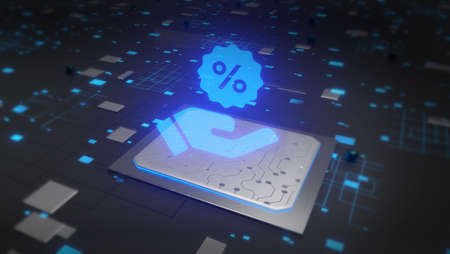 Glowing offer discount on technology digital network circuit concept.