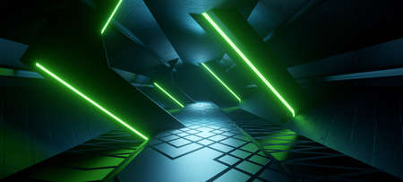Futuristic Science Fiction Alien Hangar Tunnel Futuristic Hallway Cyberpunk Avant Garde Vibrant with...