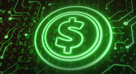 Digital bitcoin and crypto currency network, Blockchain and NFT technology trade and exchange financial innovation futuristicの写真素材