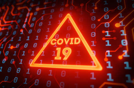 Coronavirus Warning Binary Data Symbols Circuit Boardの写真素材