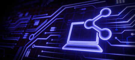 Futuristic banner background Network Technology Concept with share symbol on a Microchip