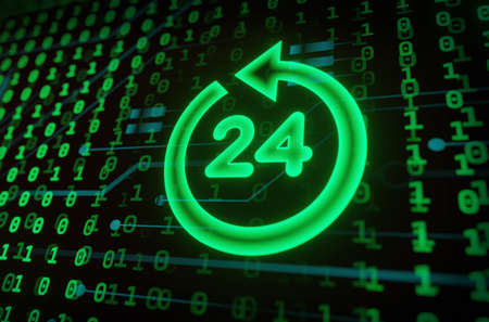 Digtial Technology 24-7 service concept. 24-7 open. Neon icon. Support service icon.の写真素材