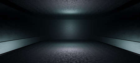 Alien Scene Concept Art Cyberspace Background Interior Metal Mesh Corridor Cutting Edge Neon Glowing with Slate Gray Colors Metaverse Background With Space For Text For Web Banners Or Headers 3D Illustrationの写真素材