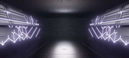 Extraterrestrial Podium Industrial Room Scene Cutting Edge Futuristic Lighting with Silver Colors Pedestal Concept 3D Renderの写真素材