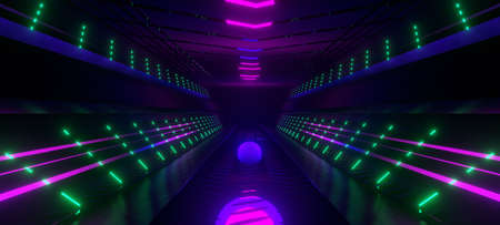 SciFi Fantasy Technology Hall Or Corridor Cutting Edge Night with Light Sea Green Colors Background...