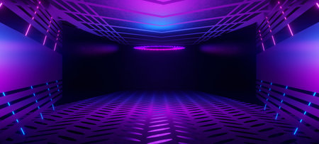 Background of an empty room with spotlights and lights, abstract background with neon glow 3D Illustrationの写真素材