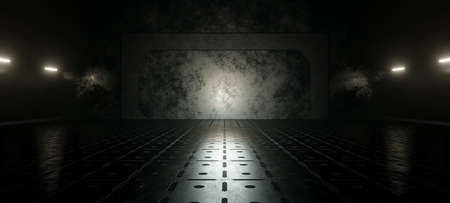 Futuristic Futuristic Platform Space Reflective Dark with Silver Colors Concept Art Pedestal Concept 3D Renderの写真素材