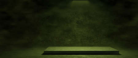 Empty Platform Stage Quiet Dark Green Colors Presentation Display Background For Presentation 3D Illustrationの写真素材