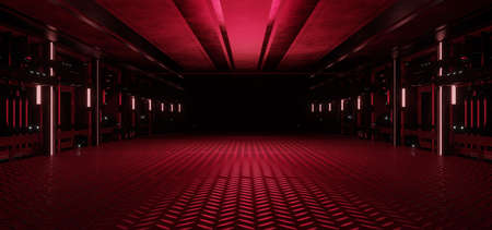 Blank Futuristic Technology Hall Or Corridor Disco Future Red Colors Abstract Background