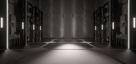 Color futuristic showcase scene background. Modern dark neon fantasy reflection showcase background,...