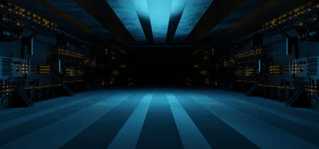 Blank Futuristic Underground Hall Corridor Tunnel Led Lights Laser Avant Garde Copper Brown or...