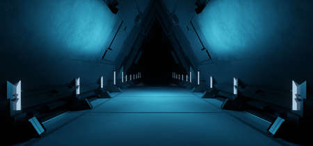 Modern Digital Simulation Corridor Tunnel Space Age Turquoise Colors Background Alien Scene Concept...