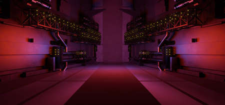 Neon Glow Futuristic Pedestal Platform Tunnel Space Dark Colors Modern Background Surreal Future For...