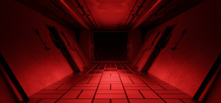 Alien SciFi Empty Hallway Corridor Room Garage Studio Dance Glowing Deep Red Colors Modern...