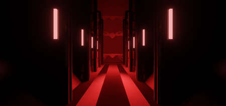 Empty Space Background Alien Tunnel Ship Corridor Underground Laser Phantom Red Colors Modern Background Alien Scene Concept Artの写真素材