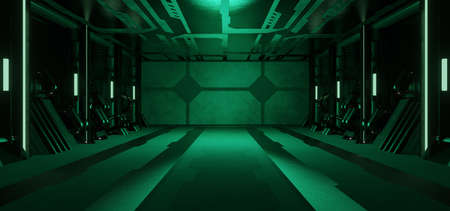 Blank Futuristic Underground Hall Corridor Tunnel Led Lights Laser Turquoise Colors Backgroundの写真素材
