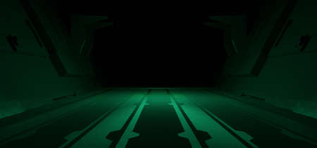 Cyberpunk Industrial Technology Schematic Futuristic Showroom Or Hall Green Colors Abstract...