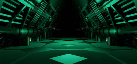 Futuristic Industrial Corridor Tunnel Turquoise Colors Futuristic Background Concept Art Technology