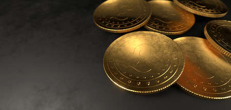 Pound in gold coins abstract concept of money. 3D Renderの写真素材