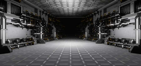 Metallic Or Concrete Cyberpunk Cyberspace Background Interior Metal Mesh Corridor Ultra Modern...