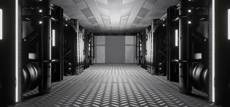 Extraterrestrial Empty Hallway Corridor Room Garage Studio Dance Glowing Cutting Edge Gray Colors...