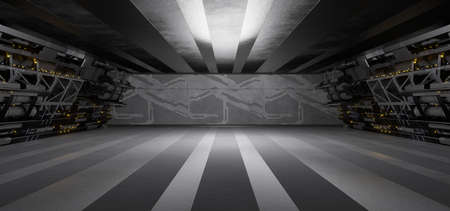Empty Futuristic Digital Tunnel Hangar Club Hallway Cutting Edge Dark Turquoise Colors Modern...
