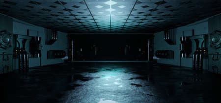 Metallic Or Concrete Cyberpunk Empty Hallway Corridor Room Garage Studio Dance Glowing Advanced...