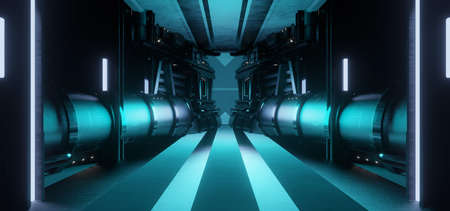 Extraterrestrial Cyber Warehouse Futuristic Interior Disco Future Blue Turquoise Colors Background Wallpaper Experimental Labの写真素材