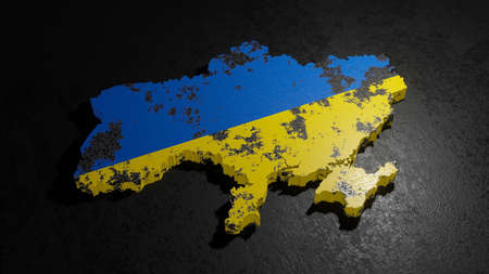 Grunge Ukraine Flag and Map 3D Renderingの写真素材
