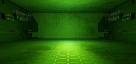 Empty Futuristic Hangar Shiny Metallic Dark Green Colors Background Wallpaper Concept Art Technologyの写真素材