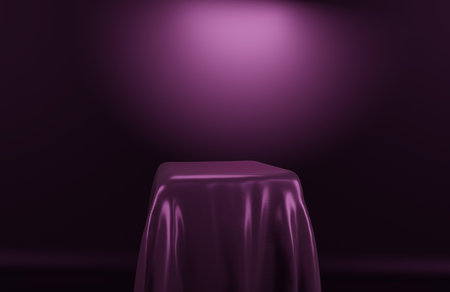 Luxurious Empty Fabric Or Cloth Stage Podium Bright Purple Colors Abstract Background Exhibition Conceptの写真素材