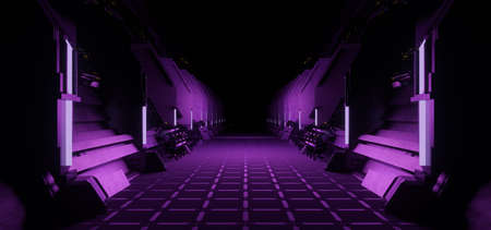 Artificial Intelligence Tunnel Corridor Warehouse Space Age Violet Colors Modern Background For Web...