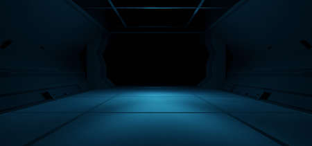Extraterrestrial Pedestal Platform Tunnel Space Reflective Dark Blue Colors Background Wallpaper For Product Presentationの写真素材