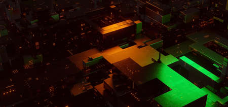 Fresh SciFi Blocks And Cubes Green Colors Scifibackground Technology Concept 3D Renderの写真素材