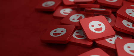 Red Tiles with Smiling Faces - Emoji Pattern Backgroundの写真素材