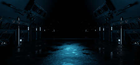 Empty dark room, Modern Futuristic Sci Fi Background. 3D illustration