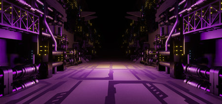 Futuristic Industrial Cyber Hall Studio Cyber Future Stage Corridor Cutting Edge Purple Pink Colors...