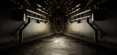 Extraterrestrial Cyber Hall Studio Cyber Future Stage Corridor Reflective Dark Green Colors Abstract...