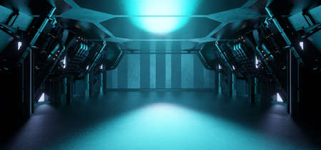 Computerized Inter Galactic Empty Hallway Corridor Room Garage Studio Dance Glowing Innovative Deep...