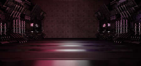 Computerized Inter Galactic Alien Hangar Tunnel Futuristic Hallway Cyberpunk Cosmic Gray Gaming Background 3D Renderの写真素材
