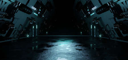 Robotic SciFi Podium Industrial Room Scene Black Colors Futuristic Background Used As Wallpaper 3D Illustrationの写真素材