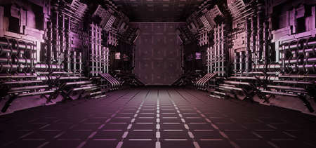 Empty Parking Underground Car Warehouse Garage Studio Rough Modern Reflective Spaceship Tunnel Corridor Showcase Avant Garde Gray Modern Background Space Age Concept Used As Wallpaper 3D Illustrationの写真素材