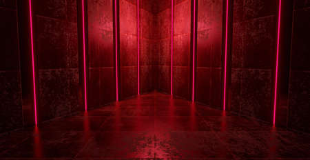 Ultramodern Dystopian Modern Retro Hi Tech Dance Club Purple Pink Blue Lights In Dark Night Red Banner Background SciFi Concept 3D Illustrationの写真素材