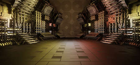 Metallic Or Concrete Cyberpunk Hangar Dark Futuristic Background Alien Futuristic Concept 3D...