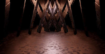 Alien SciFi Metallic Showroom Car Garage Empty Corridor Spotlight Silver Gray Illustrative Banner Background Wallpaper 3D Renderingの写真素材