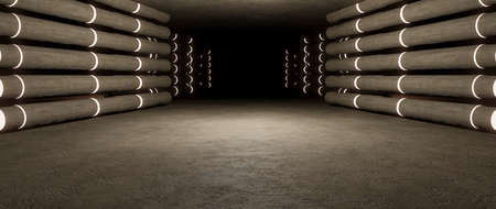 Futuristic Background Big Studio Showroom Club Garage Underground Warehouse Spotlight Dark Brown...