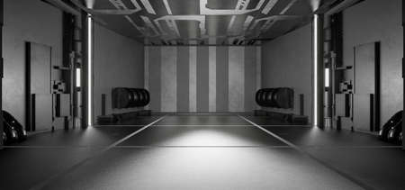 Alien SciFi Futuristic Platform Space Solid Concrete Metallic Gray Colors Modern Background Interdimensionalの写真素材